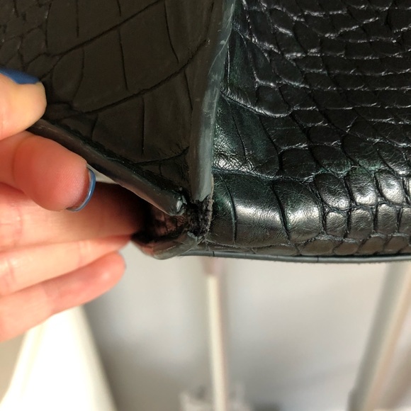 🌻3/25$ Zara large faux croc-embossed tote bag dark green - Picture 2 of 14